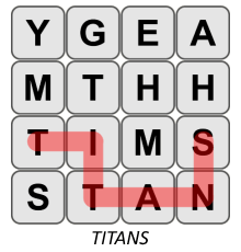 Example of valid word in Boggle.